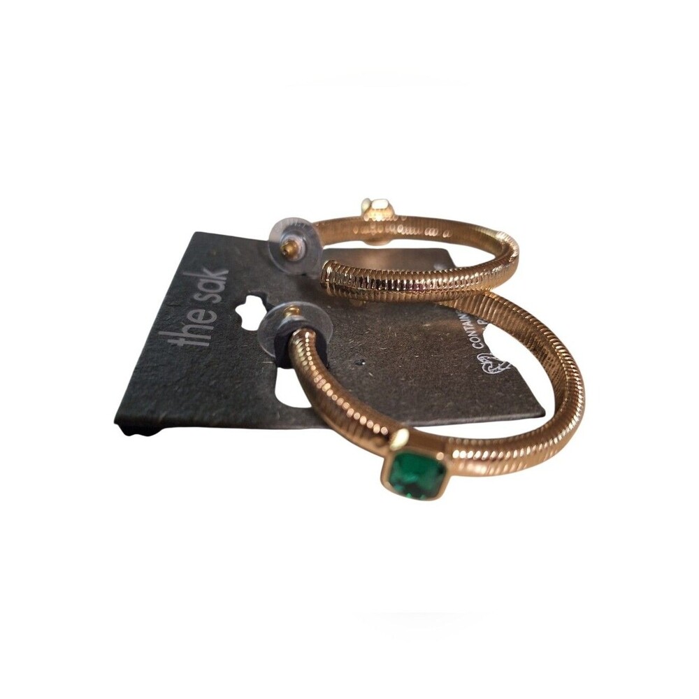 The Sak Gold-Tone Hoop Earrings with Emerald Accent